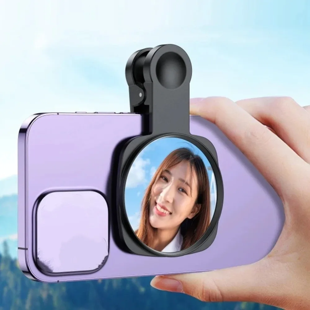 HD 렌즈 폰 후면 카메라 셀카 미러 휴대용 사각지대 방지 엿보기 방지 미러 클립형 보관 케이스 포함