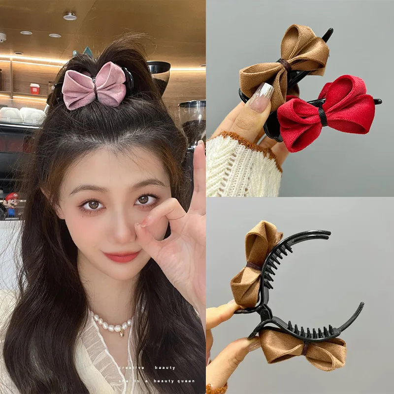 

Bow ball head grip clip high ponytail fixed artifact for girls and students simple all-match fashion cute shark clip acrylic