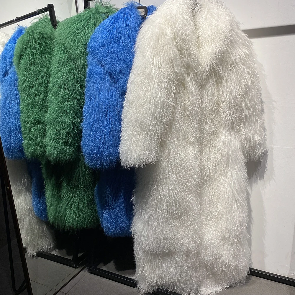 YOLOAgain 135-140cm Floor Length Mongolia Sheep Fur Coat Women Winter Warm Party Long Fur Coat Ladies Overcoat