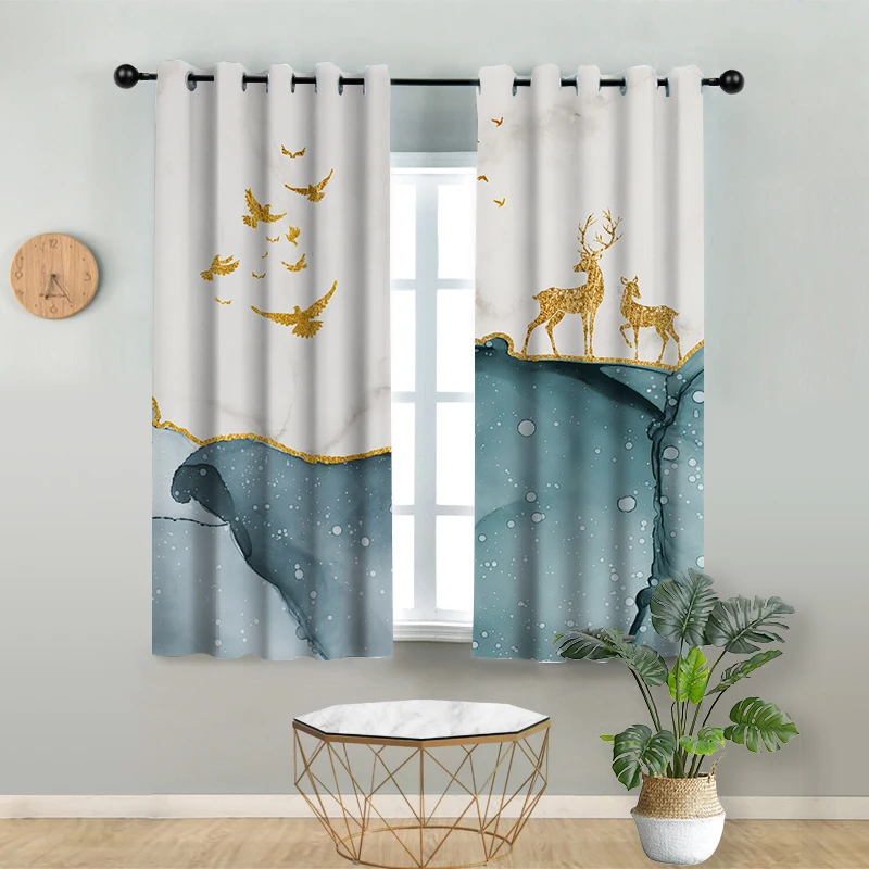 

Custom Nordic Simple Finished Products Modern Light Luxury Watercolor Moose Living Room Bedroom Bay Window Decoration Shade 2Pcs