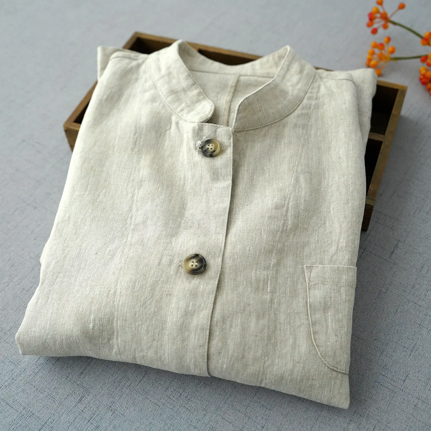 

Special Spring and Autumn New Women's Long Sleeve Loose Shirt Solid Color Standing Collar Cardigan Thin Coats 1103