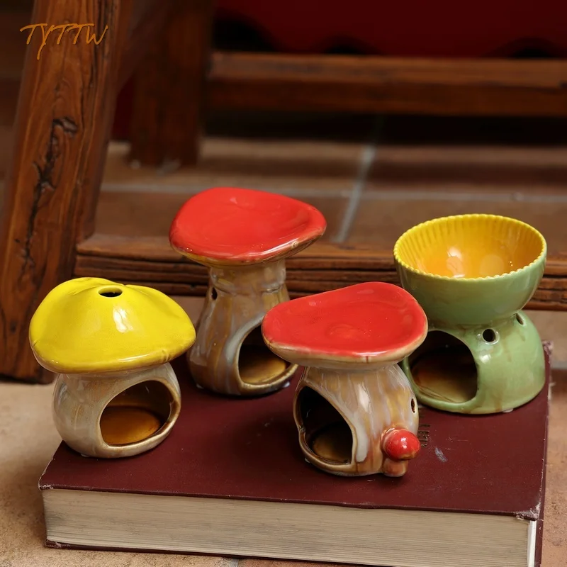 Cute Ceramic Mushroom Aromatherapy Furnace Oil Furnace Diffuser Candlestick Holder Home Decorative Candle Jars Candle Holder