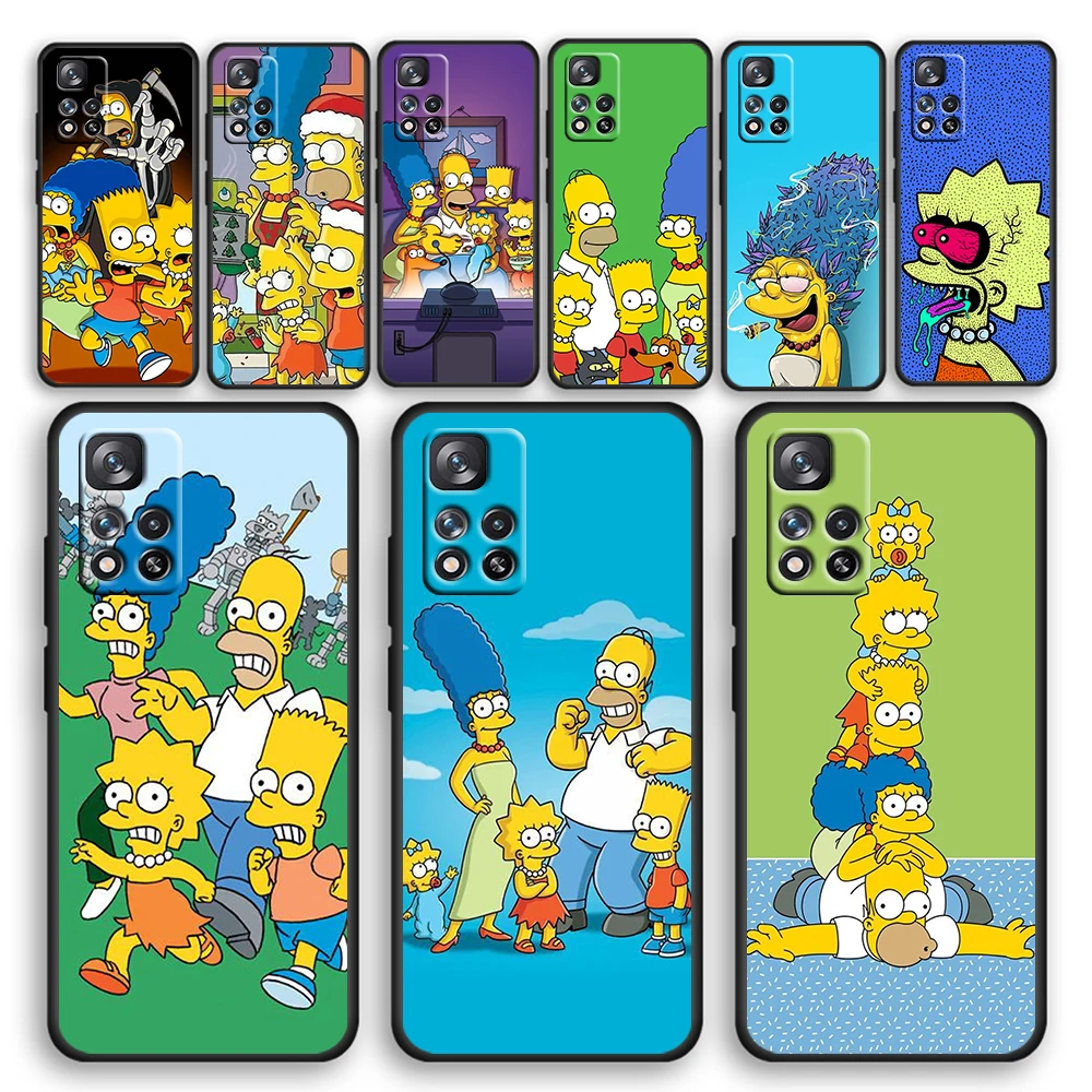 Simpsons Family Life Black Phone Case For Xiaomi Redmi Note 12 11E 11S 11 11T 10 10S 9 9T 9S 8T 8 Pro Plus 5G Cover