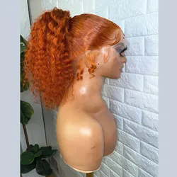 Soft 26“Long Ginger Orange Kinky Curly 180% Density Lace Front Wig For Black Women BabyHair Pre Plucked Heat Resistant Deep Wave