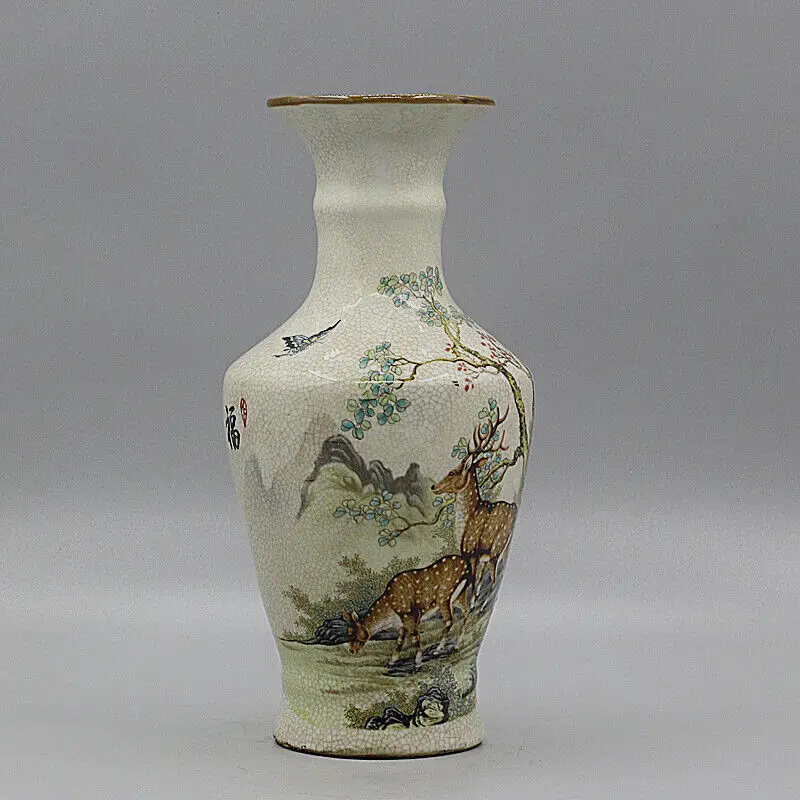 

Chinese Famille Rose Porcelain Qing Qianlong Deer Pattern Vase 9.30 inch