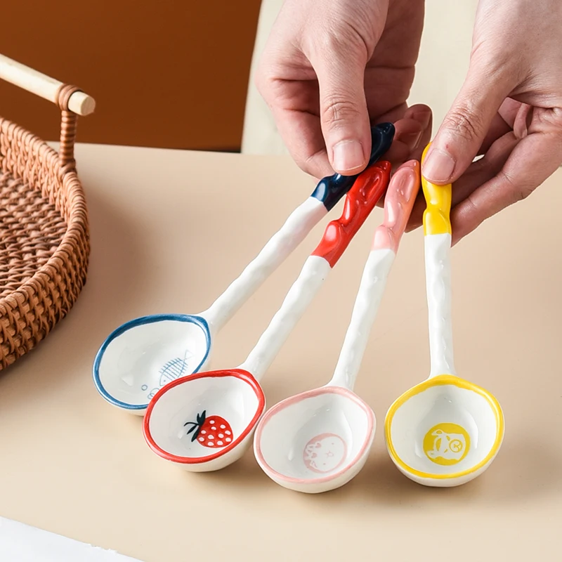 4pcs ceramic ice cream spoons extended handle dessert spoons for eating desserts and ice cream creatively designed spoons