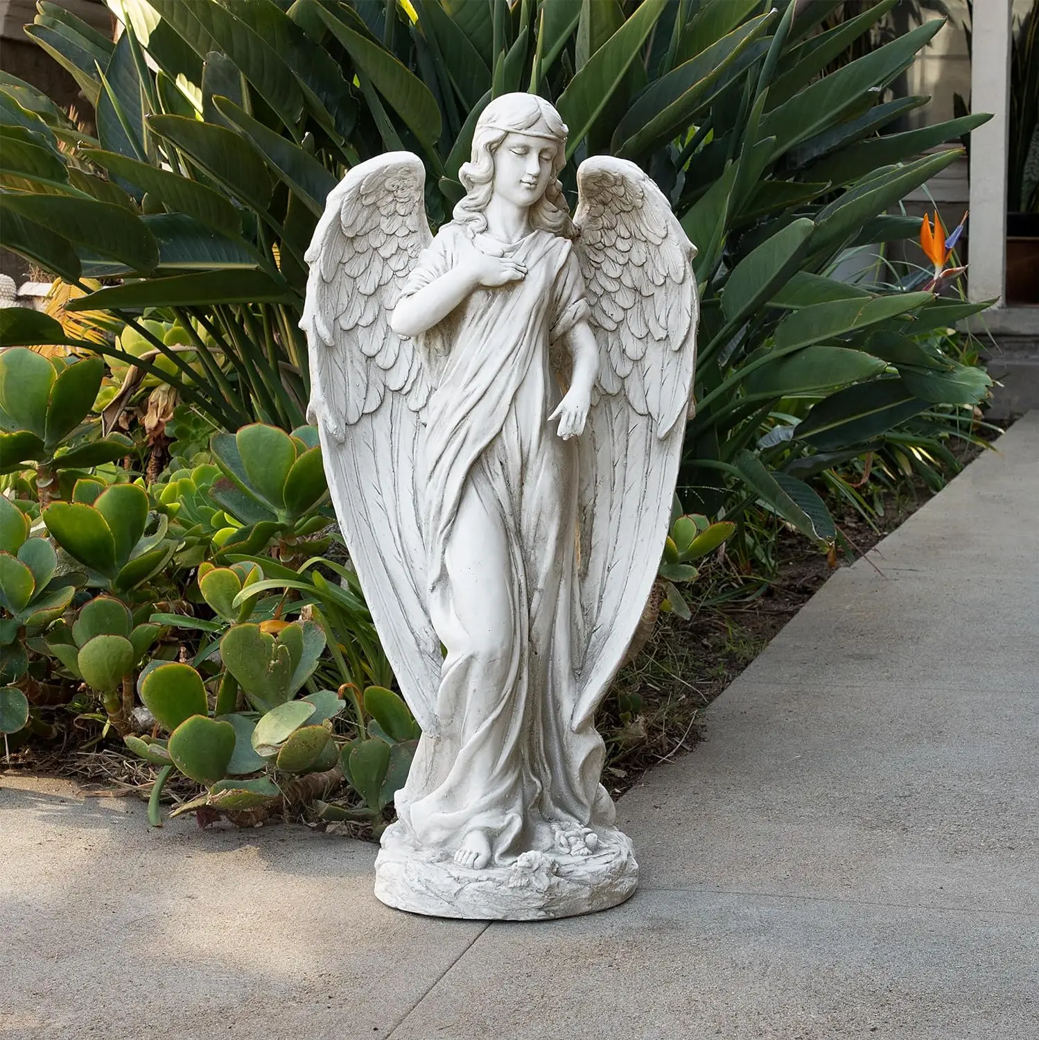 

31" Tall Indoor/Outdoor Angel Statue Yard Art Decoration, Light Gray