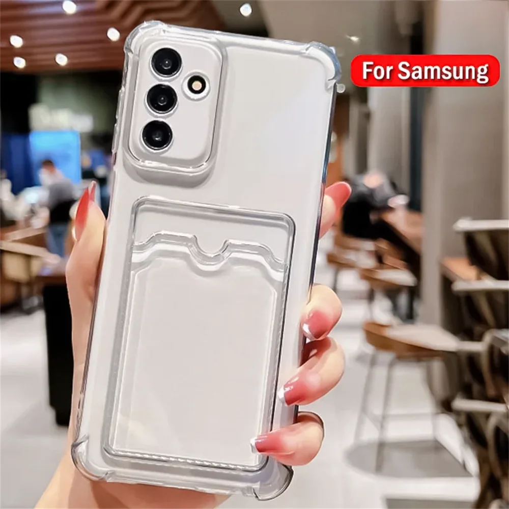 Phone Case Card Slot Holder Bag Transparent For Samsung A55 A16 A35 A25 A15 A54 A53 A52 A34 A33 A32 A14 A13 A72 5G phone protector cover