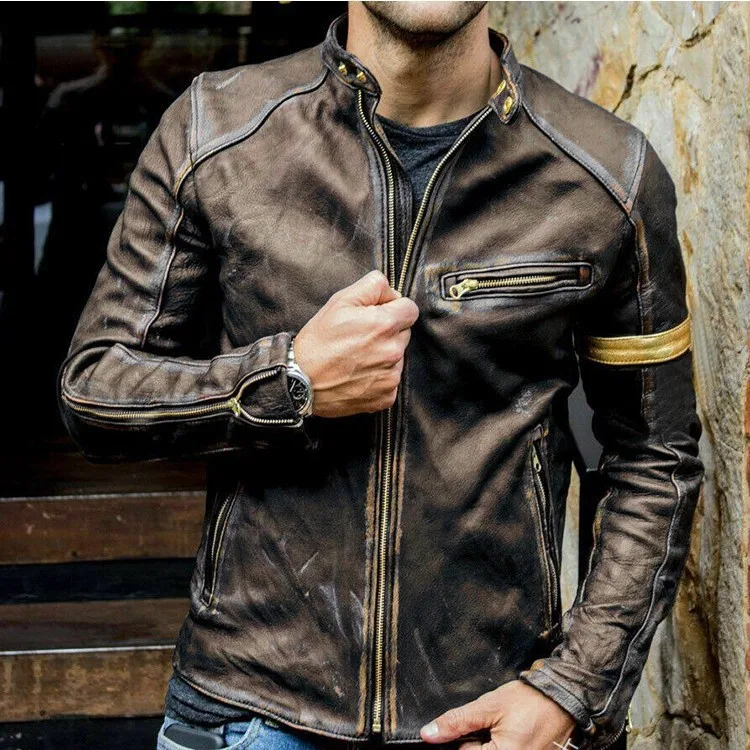 windbreaker jacket Men Winter Leather Vintage Jacket Stand Collar Motorcycle Washed Retro Velour Leather Coats for Male Autumn Outwear mountain equipment lightline jacket Jackets