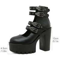 Gdgydh Goth Style Women Block Heels for Halloween Fashion Buckle Strap Dress Pumps Platform Mary Jane Shoes Stylish Back Zipper - Image 3