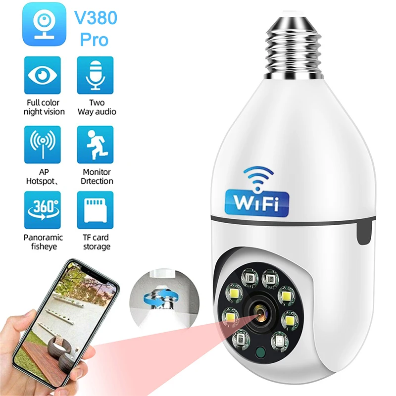 V380 Pro Bulb Surveillance Camera 2.4G Wifi E27 Wireless Security Monitor Cam Night Vision Full Color Automatic Human Tracking