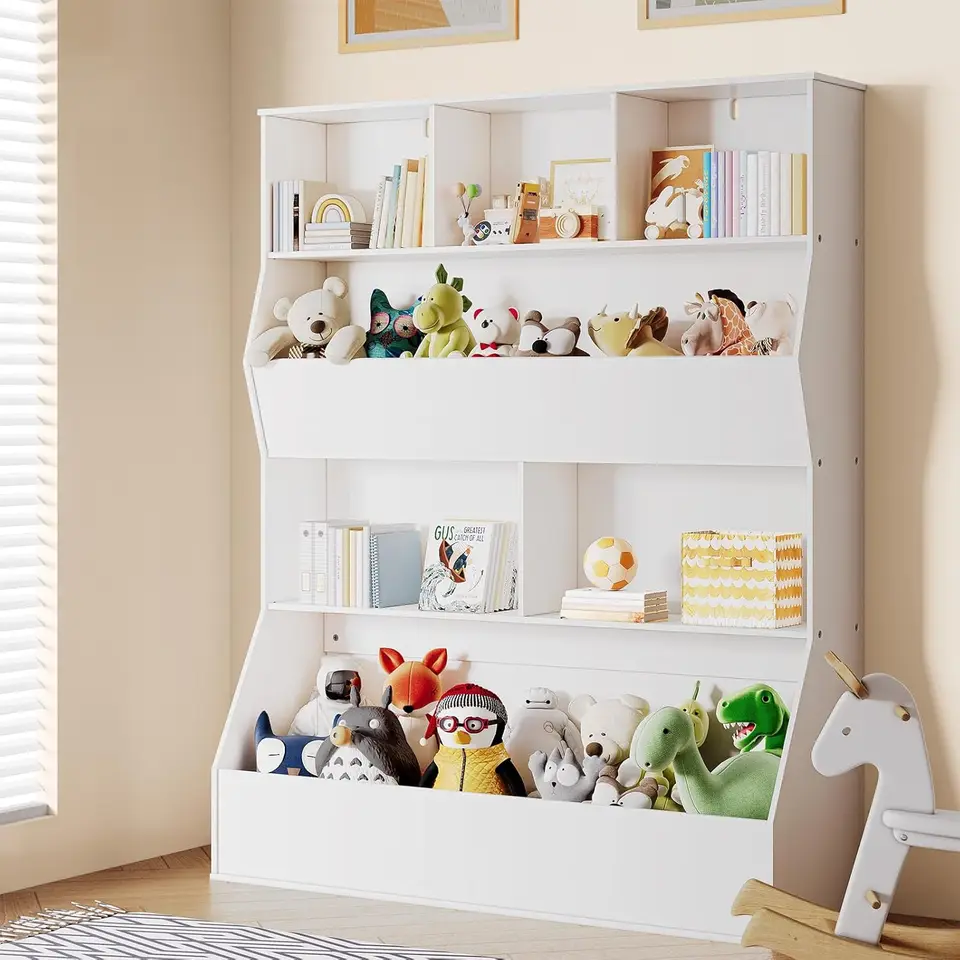 Wooden Toy Storage Organizer for Kids Bookcase