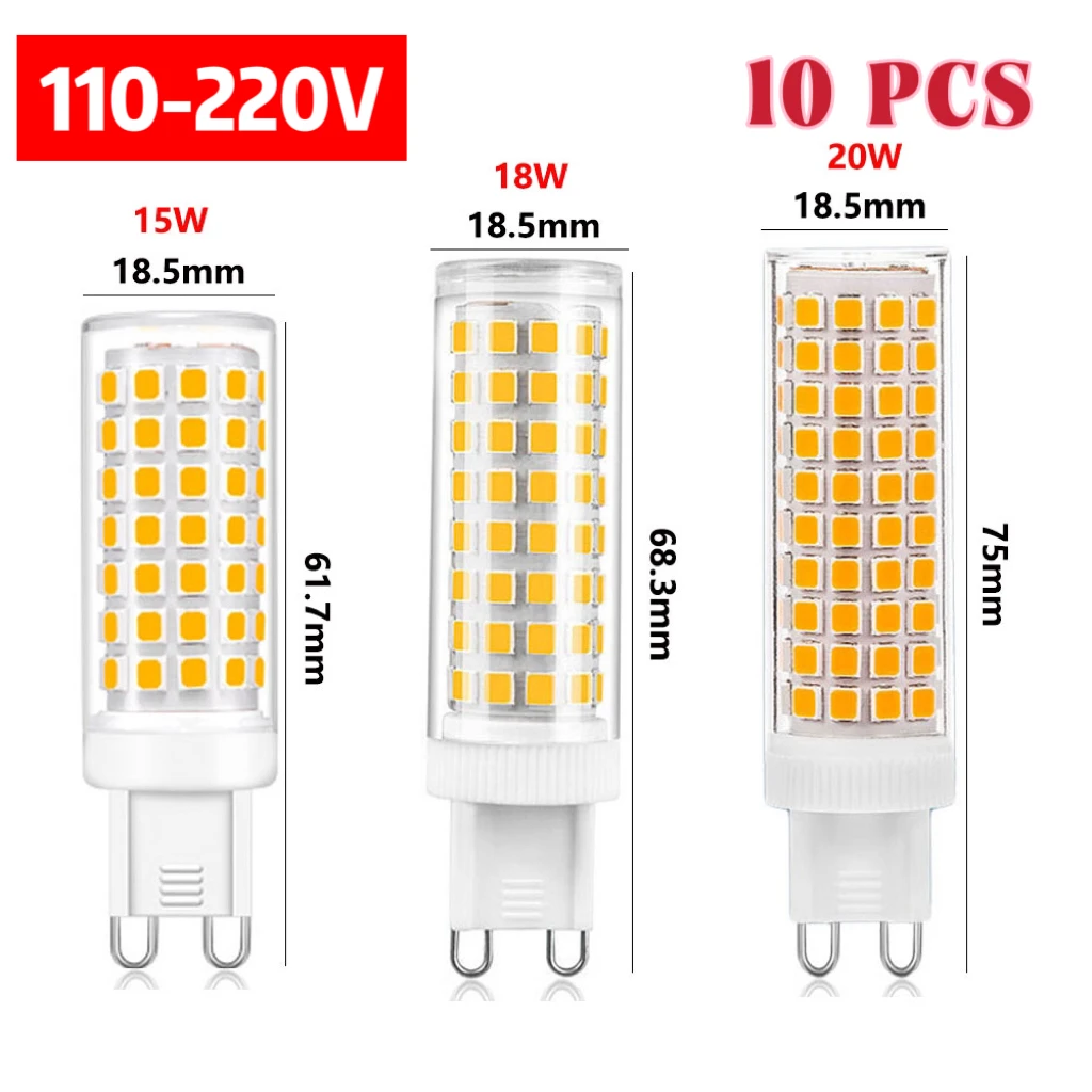 10pcs No Flicker G9 9W 25W LED Bulb 3000k 4000k 6000k AC110/220V 2835 Corn Light 136 led Chandelier Light Replace 100w Halogen