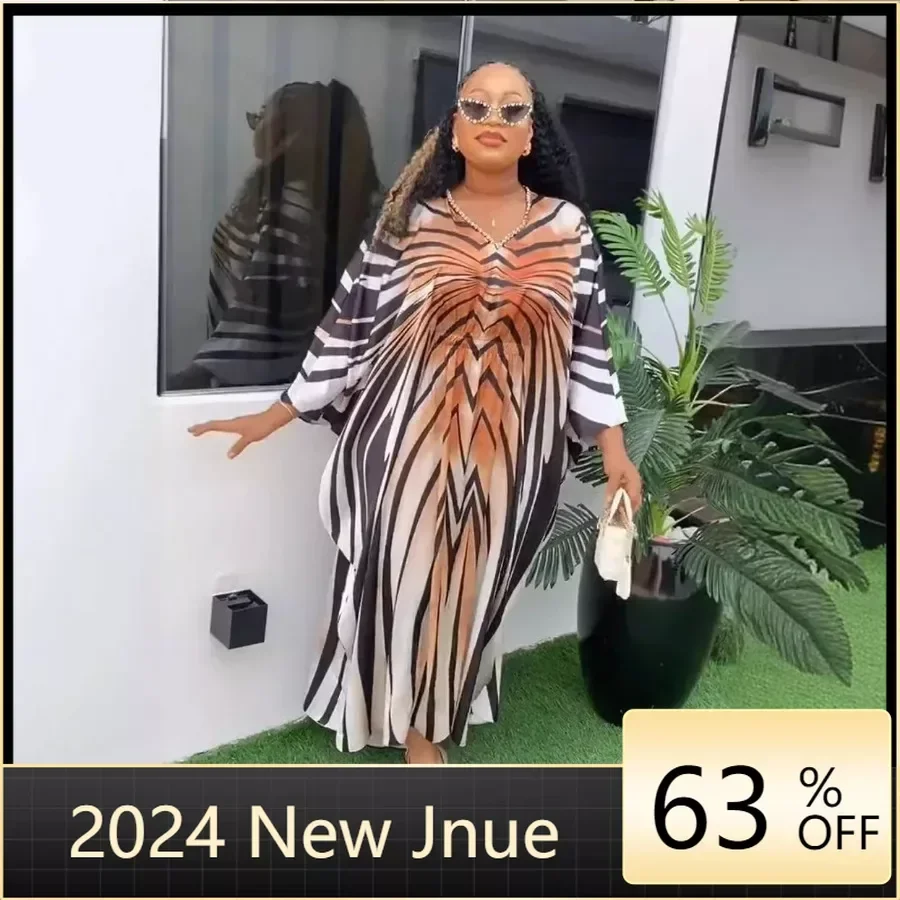 

2024 Summer Chiffon Dresses For Women African Dashiki Print Maxi Robe Party Evening Gown Dubai Kaftan Abayas Africa Clothes Bubu