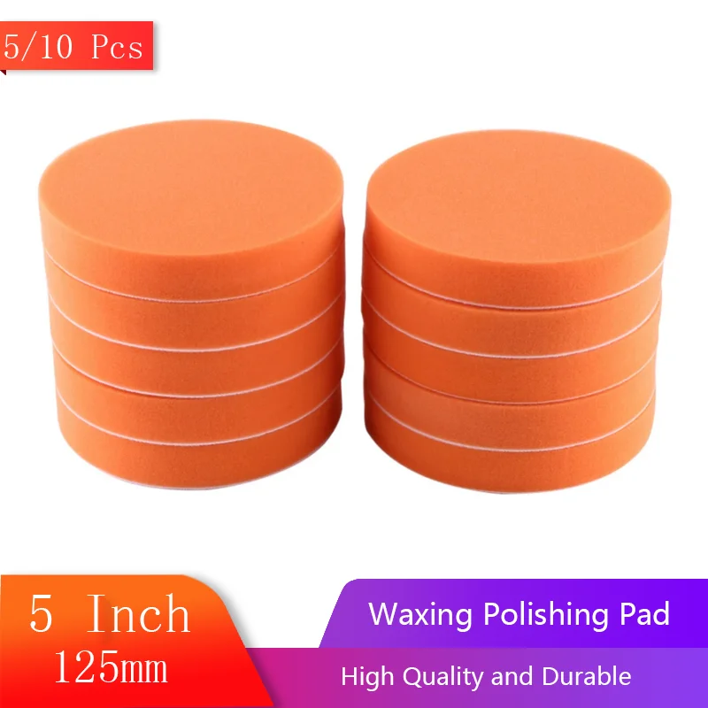 5/10pcs 5" 125mm Car Buffing Polishing Pads Flat Foam SPonge Waxing Pad Kit Tool For Car Polisher Buffer Auto Care Buffing Pads