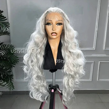 Light Grey Body Wave Wig 13x4 Synthetic Lace Front Wig for Women Natural Hairline Daily Use Cosplay Party Frontal Lace Hair