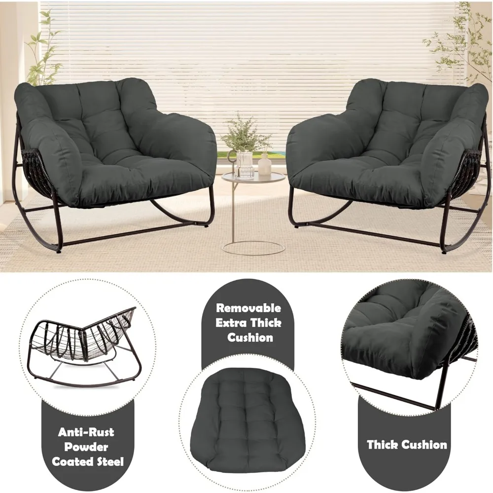 Rocking Chair Indoor & Outdoor,All Weather Wicker Patio Chair with Cushion & Pillow, Oversized Papasan Egg Chair 5