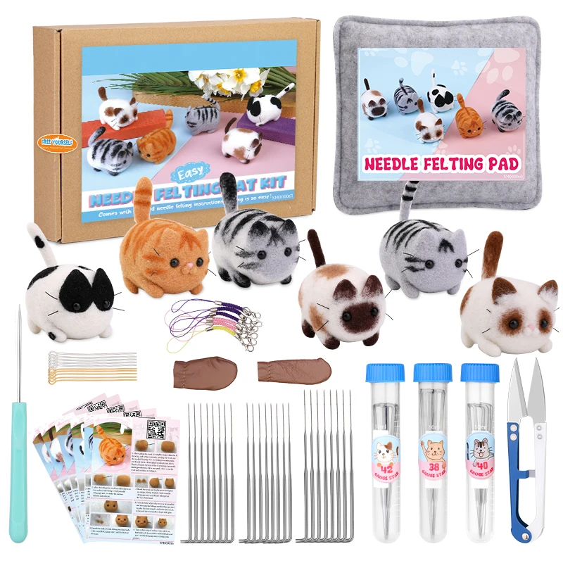

TLKKUE Non-Finished Cat Wool Felting Cute Animal Material Package For Doll Toy Handmade DIY Craft For Child Gift