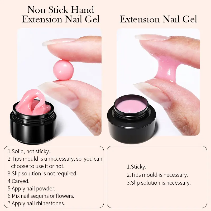 Nail Gel 15ML Non Stick Hand Solid Extension Clear Nude Pink Extension Gel Rhinestone Glue Varnis Semi Permanent