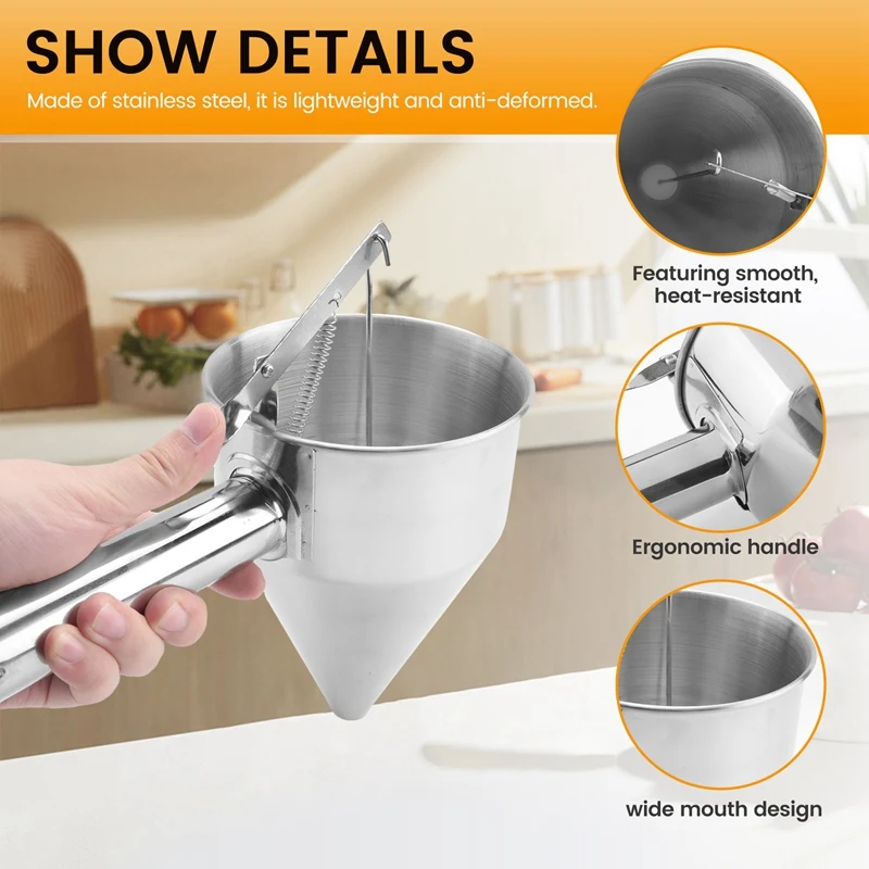 1 PCS Funnel Dispenser Stainless Steel With Rack Cupcake Pancake Batter Maker Octopus Fish Ball Home Kitchen Baking Tool