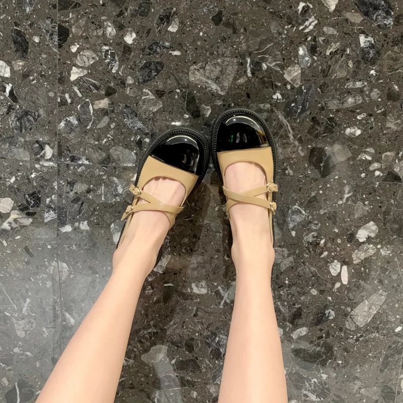 Retro Mary Jane shoes women's 2022 new cross thick heel thick bottom color matching small leather shoes Platform Woman Shoes