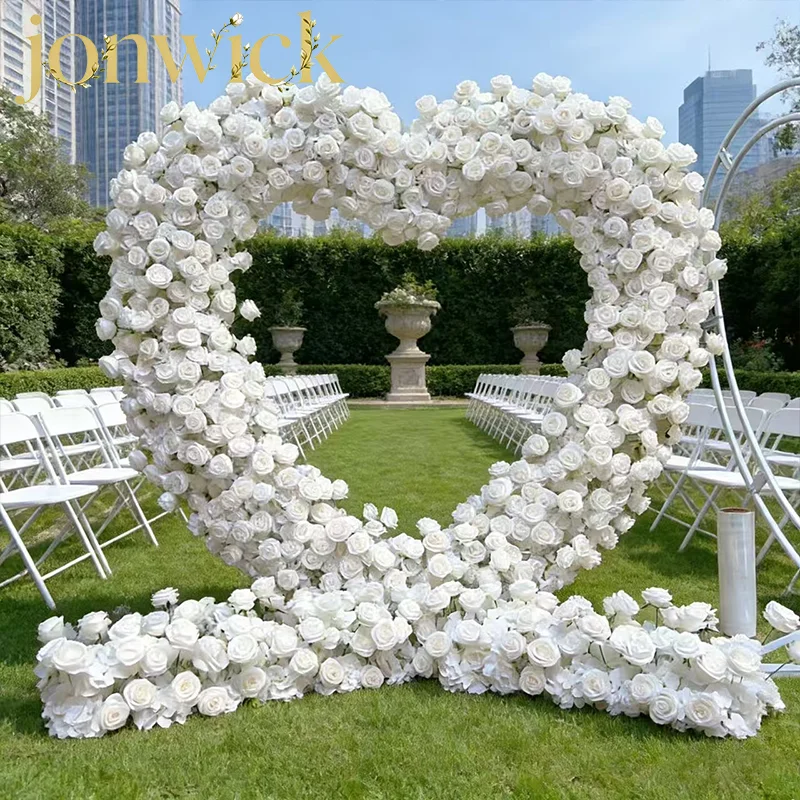 5D Weißes Rosen-Herzförmiges Regal mit Blumenarrangement Luxuriöse Hochzeitsbögen Hintergrund-Dekoration Blumenreihe Party-Requisiten Blumenrahmen