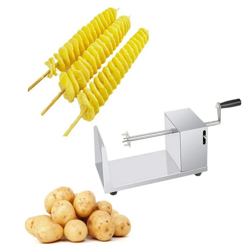 Manual Stainless Steel Potato Slicer Chips Machine Twisted Spiral Cutting Potato Tower Cutter French Fry Cooking Tool