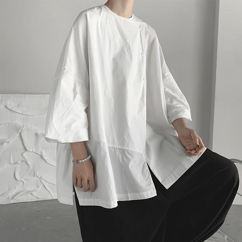 Japanese Style Men Spring Summer Tops Irregular Design Round Neck T-shirts Coat Personality Streetwear Fashion Male Shirts
