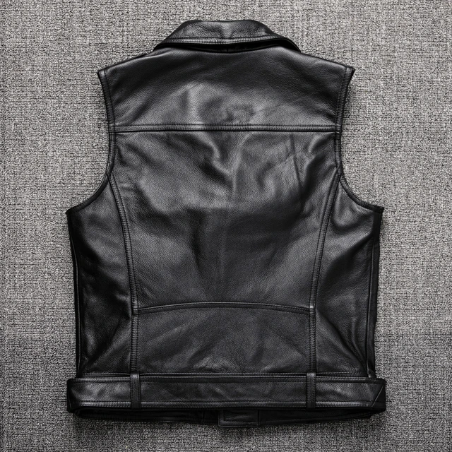 Men's Genuine Lambskin Leather Motorcycle Vest Slim fit Sleeveless  Biker Jacket