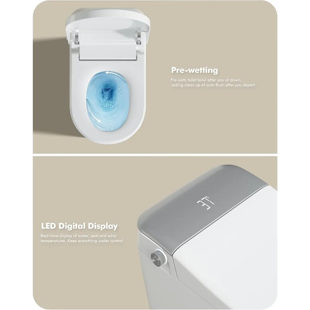 Smart Toilet with Bidet Built in, Smart Bidet Toilet Combo with Heated Seat, Elongate Japanese Electric Toilet Bidet With 5