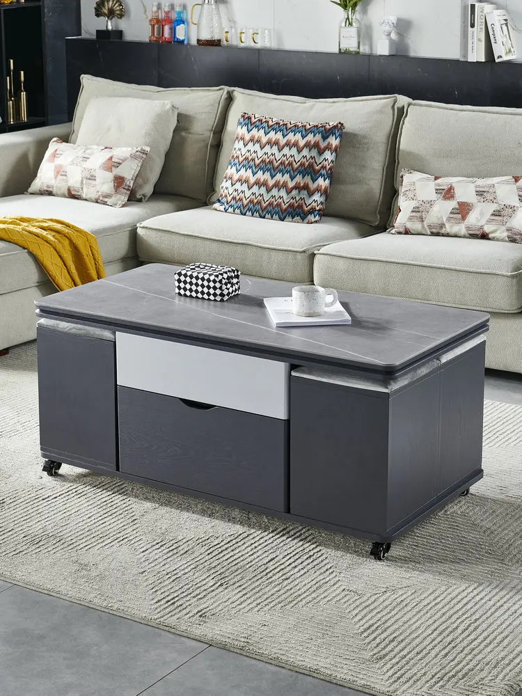 

Through-length Bottom Plate Lifting Coffee Table, Modern Small Apartment, Multi-functional Rock Slab, Dining Table with Stool