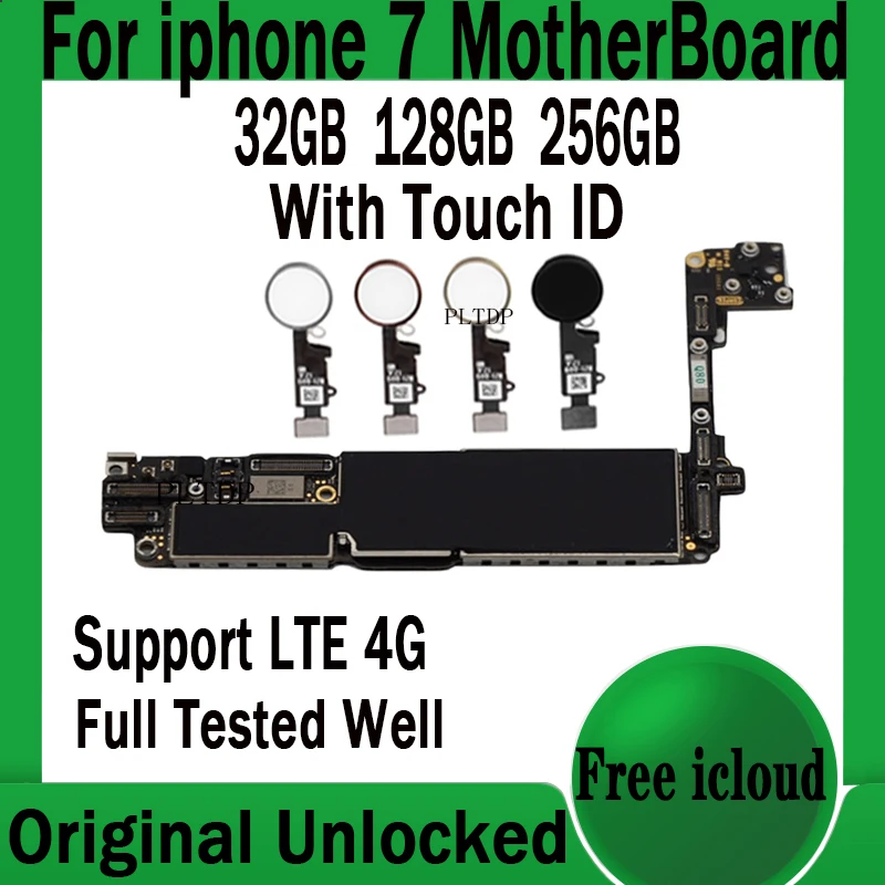 

Clean iCloud For iphone 7 Motherboard Original Unlocked With/No Touch ID Mainboard With IOS System 32gb/128gb/256gb Logic board