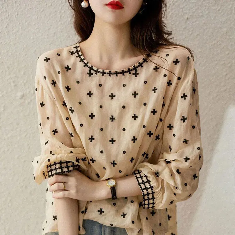 

Spring Autumn Elegant Fashion Harajuku Slim Fit Female Clothes Loose Casual All Match Tops Insert Patchwork Long Sleeve Blusa