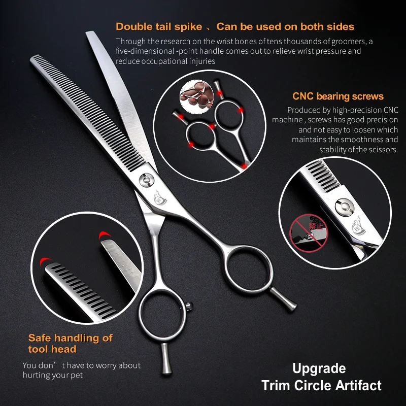 7.5 Inch Professional Dog Grooming Thinner Scissors Curved Thinning Shears Dogs & Cats Vg10 Tijeras Tesoura dog grooming scissors