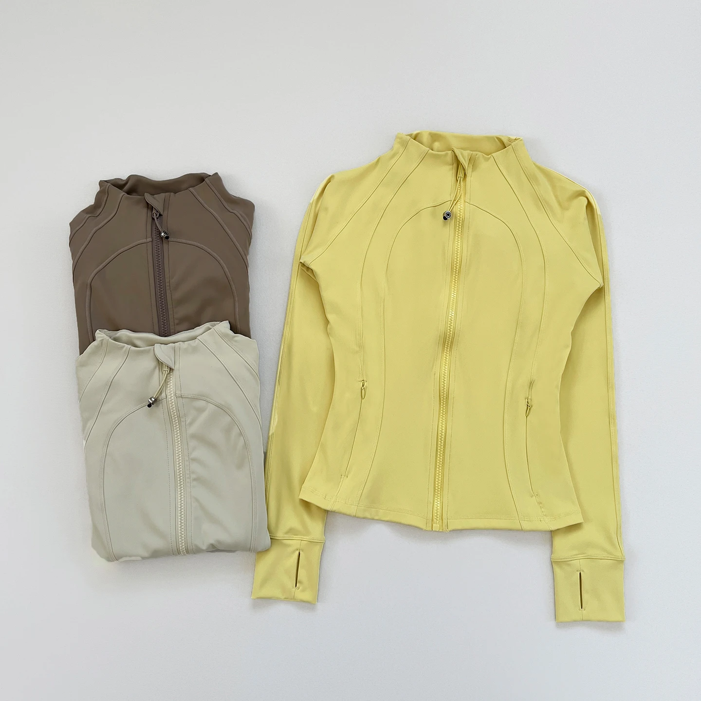 Autumn/Winter Sports Yoga Wear Full-Zip Running Jacket Lightweight Athletic Slim-Fit with Thumb Holes