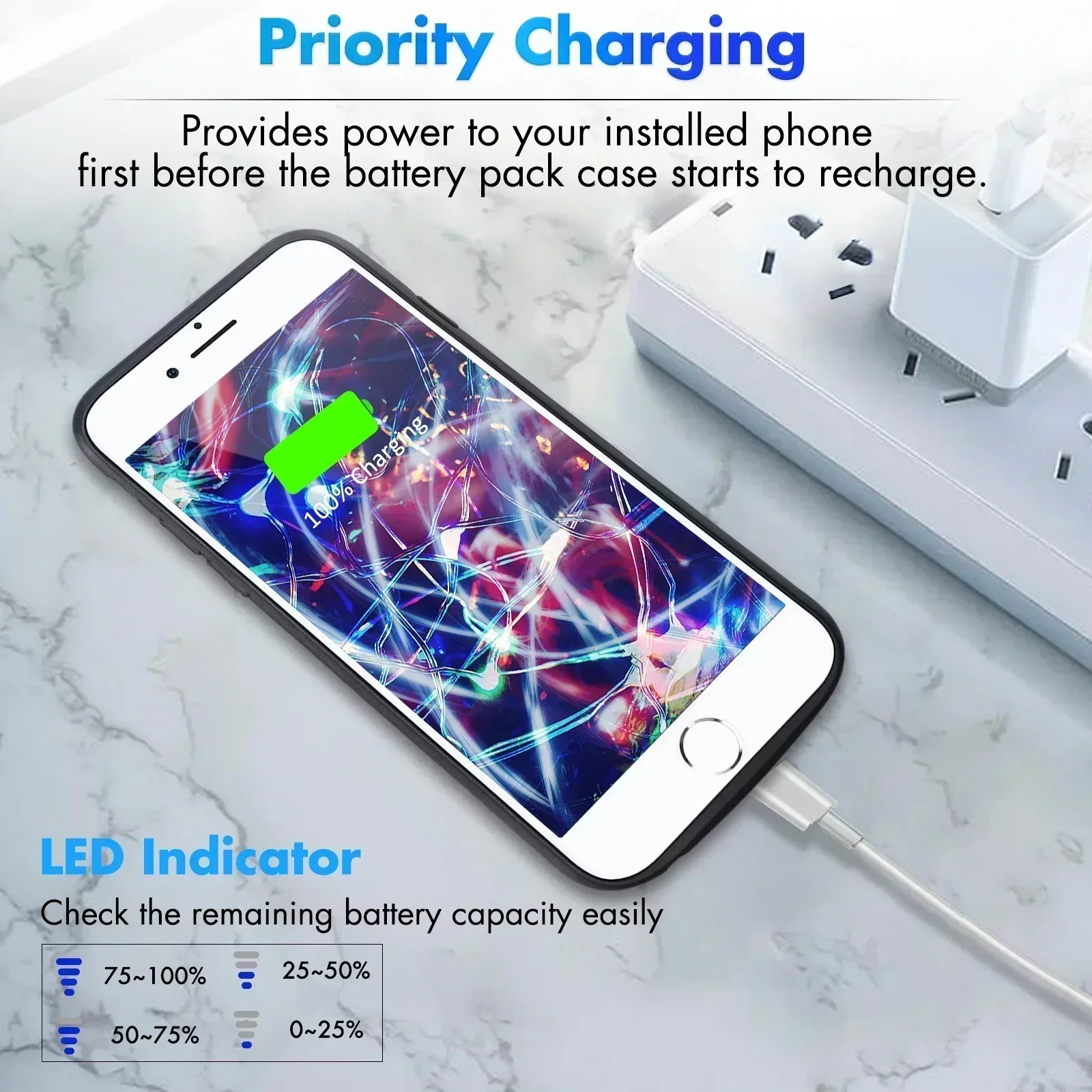 제이오웨이드 슬림 10000mAh 배터리 충전 케이스 (아이폰 6, 6S, 7, 8 플러스, SE 2020, 2022, 2023용) 아이폰 6 플러스용 보조배터리 폰 커버