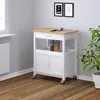 Kitchen Island Cart on Wheels with Drawer, Storage Cabinet, Shelf and Natural Bamboo Top Butcher Block 2