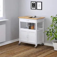 Kitchen Island Cart on Wheels with Drawer, Storage Cabinet, Shelf and Natural Bamboo Top Butcher Block 2