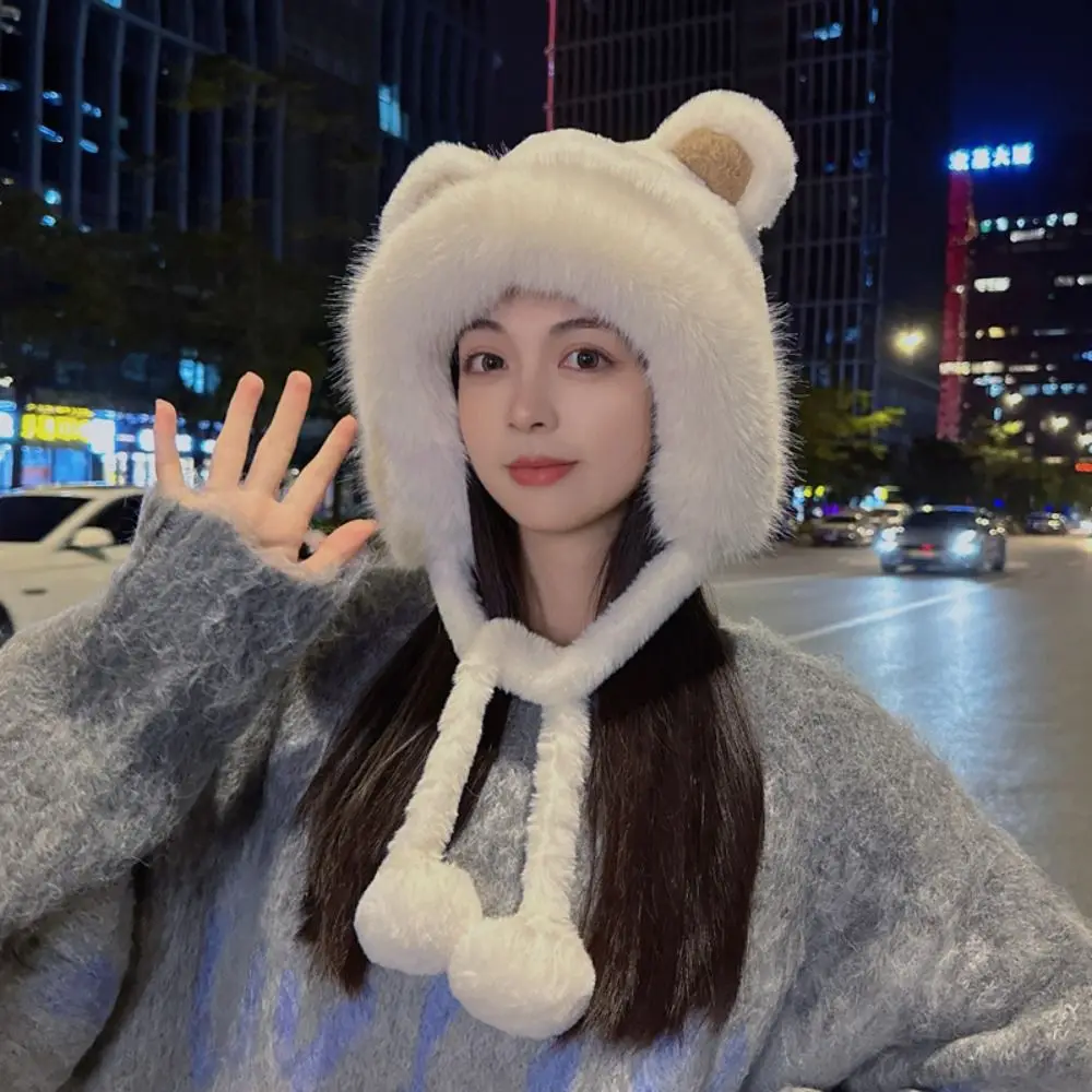 여성용 귀여운 겨울 모자, 레이스 모직 곰 귀 모자, 귀 보호 버킷 모자, 패션 신제품