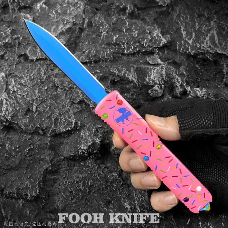 

MICRO ULTRA OTF TECH Knife Ultratech Dessert Warrior UT UTX D2 Blade CNC T6 Handle Donut Pink EDC Tactical Pocketknives