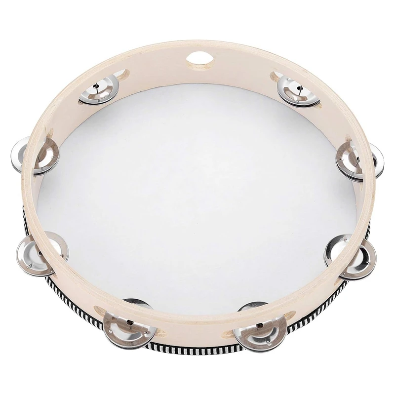 10 Inch Hand Held Drum Bell Birch Tambourine Metal Tambourine Jingles Percussion Gift Musical Educational Instrument For Adults