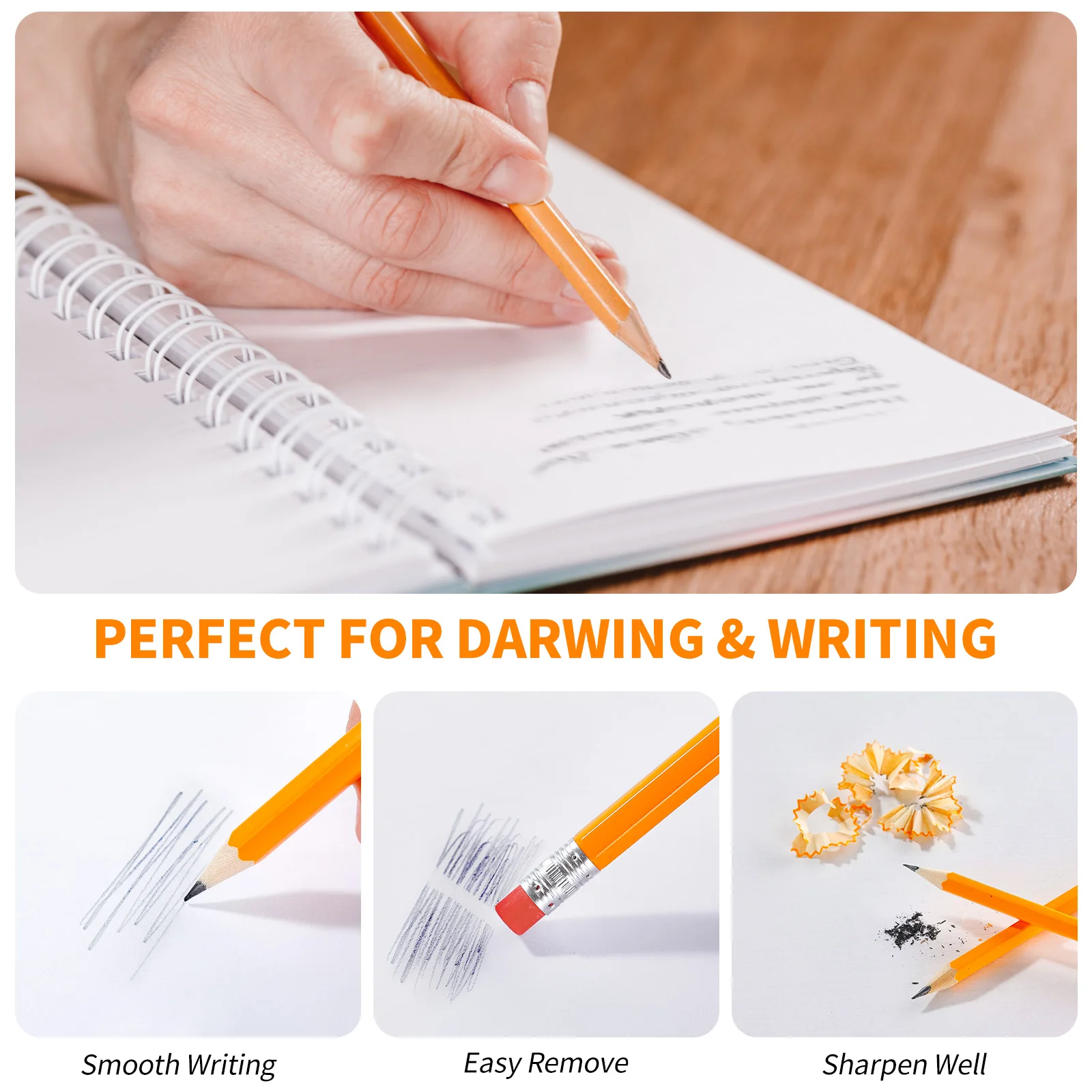 150/100/50/30 Pcs Yellow Pencils Bulk Wood Pencils with Erasers 2 HB Pencil Wood Cased for for School Writing, Drawing Sketching 5