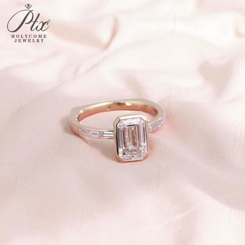 2ct Diamantring, personalisierbar, Smaragdschliff, D-Farbe, VS1-Reinheit, 10K, 14K, 18K, 925er Silber, Verlobungs- und Ehering ​ Schmuck für Damen – Detail 8