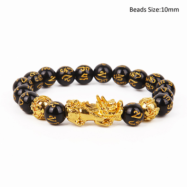 Stone Beads Bracelet Unisex Wristband Gold Black Pixiu Bring Wealth and Good Luck Chinese Feng Shui Men Women Bracelets