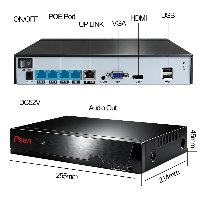 Psennikow Tuya NVR H.265 4CH Smart PoE 8MP Security IP Camera Video Surveillance CCTV System Remote Viewing Network Recorder 5