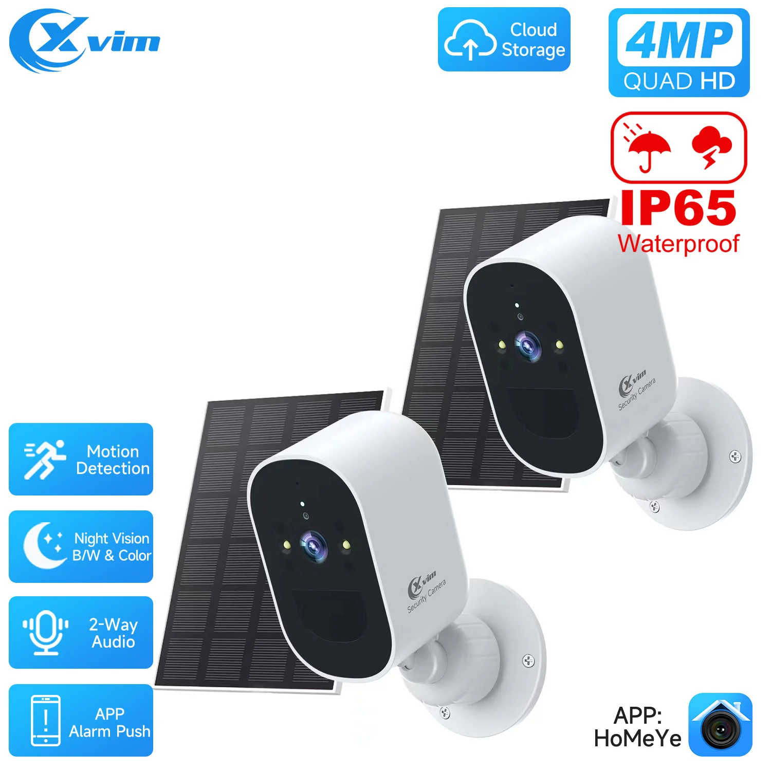 XVIM-2PCS-Security-Camera-Outdoor-Wireless-4MP-PIR-Night-Vision-Solar ...