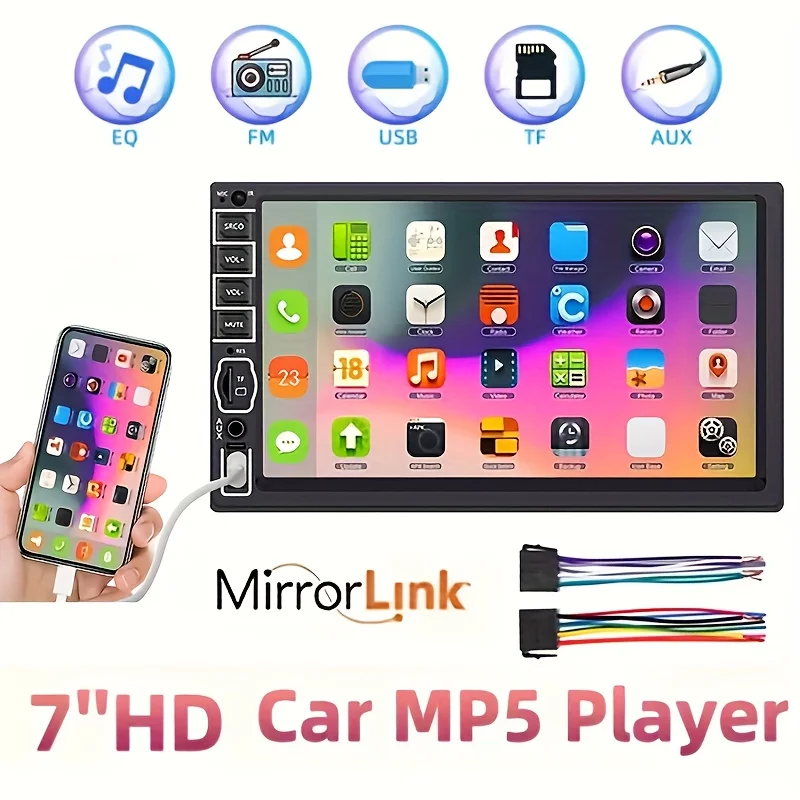7인치 터치스크린 카 스테레오, 2 Din 헤드폰 입력, FM/USB/AUX SD 기능을 갖춘 멀티미디어 플레이어, 미러 링크 지원