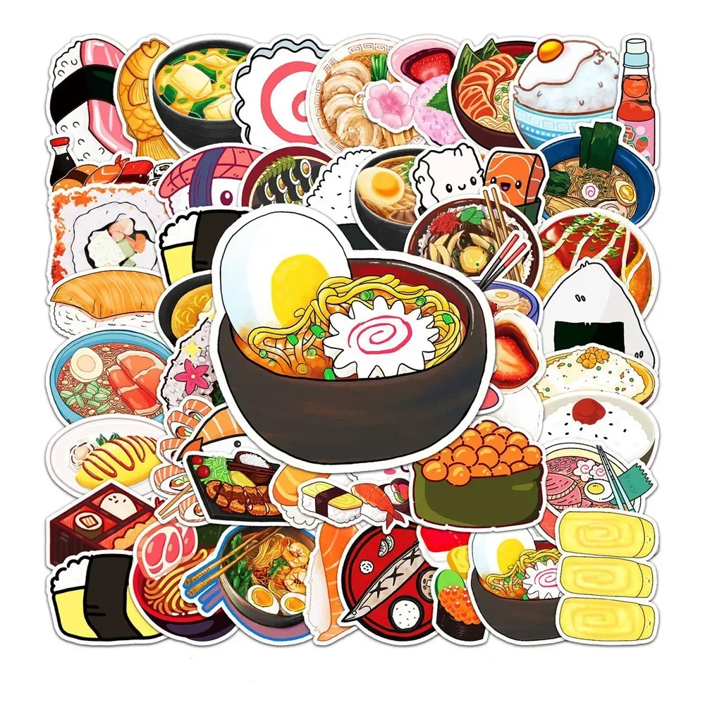 50PCS Cartoon Japanese Food Graffiti Waterproof Stickers Creative Trendy Fridge Guitar Skateboard Travel Box Decoration Stickers