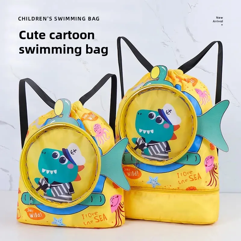 Children's Cartoon Swimming Bag Portable Beach Waterproof Dual Shoulder Bag Boys Girls Swimming Equipment Storage PVC