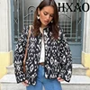 HXAO معاطف للمرأة طباعة قصيرة وسادة مبطنة خمر طويلة الأكمام المرأة مبطن سترة الخريف الشتاء اقتصاص سترة ملابس خارجية